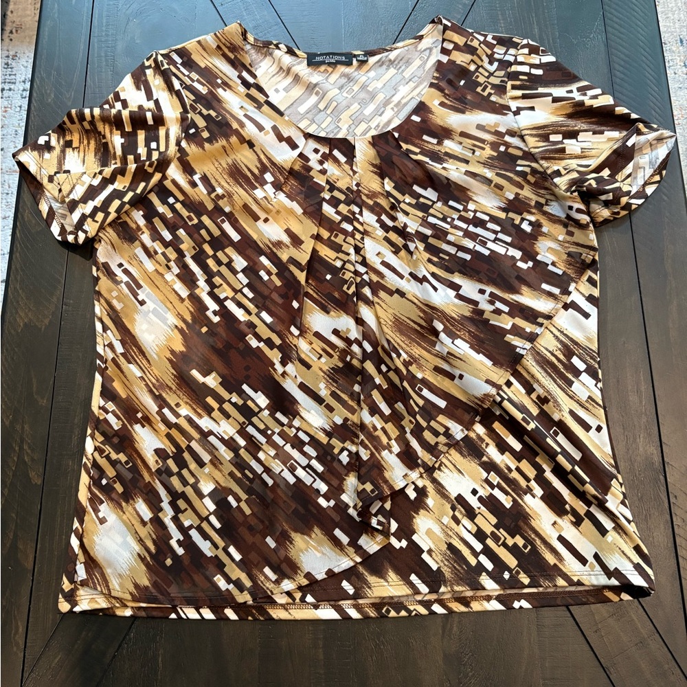 Notations Women's Top in Brown and Cream Geometric Pattern